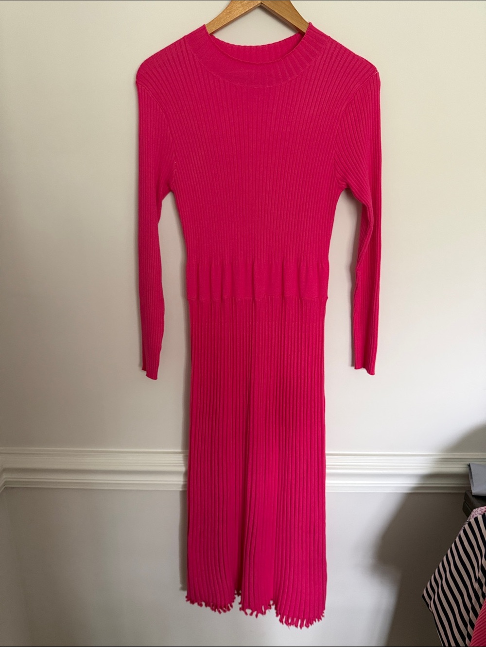 Women's Ribbed Long Sleeve Knit Dress - Hot Pink